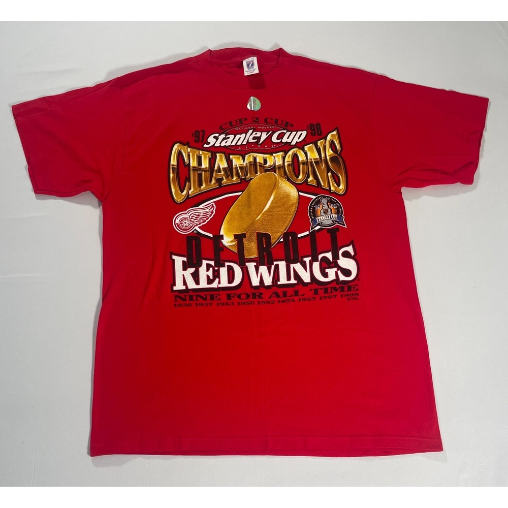 Original Vtg 1998 Detroit Red Wings Cup 2 Cup T-Shirt Size XL Logo 7 Stanley Cup